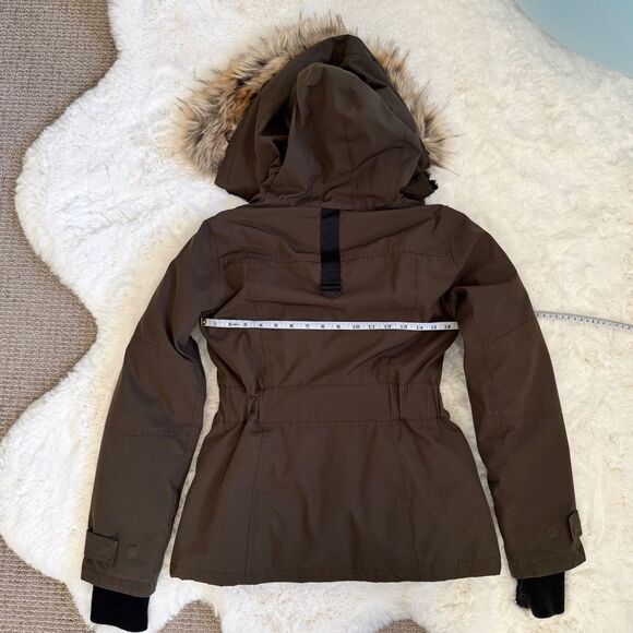Aritzia TNA Goose Down Waterproof Windproof Fur Hood Jacket XS - Olive Brown - Picture 2 of 8